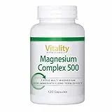 Magnesium 500 Komplex aus 7 verschiedenen Magnesiumverbindungen Citrat, Glycinat, Taurat, Gluconat, Oxid, Ascorbat, Malat (120 Kapseln) Magnesium Hochdosiert Vitality Nutritionals by VitaminExpress