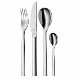 WMF Nuova Besteckset für 1 Person, 4-teilig, Monobloc-Messer, Cromargan Edelstahl poliert, spülmaschinengeeignet