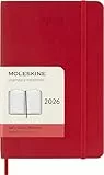 Moleskine Tagesplaner, Tagesagenda 2026 12 Monate, Mit Weichem Einband und Elastischem Verschluss, Pocket-Format 9x14, Farbe Rot