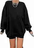 Tongmingyun Sweatshirt Damen Los Angeles Pullover Oversized Langarmshirt Rundhals Pulli Basic Loose Tops Ohne Kapuze Teenager Vintage Oberteile Shirts Schwarz L