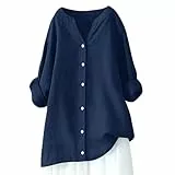 EMATOP Musselin Bluse Damen Sommer Lang Leinenbluse Leicht Baumwolle Longbluse Tshirt Große Größen Hemdbluse Elegant Leinen Oberteile Tee Tops Casual Einfarbig Tuniken Longshirt Sommershirts