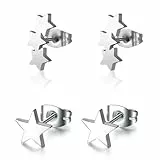 LEEQBCR 2 Paar Damen Mädchen Anti-Allergie Stern Ohrringe, Kleine Asymmetrische Ohrringe, 925 Silber, Geschenke für Frauen Freundin Mutter Mädchen (Silber)