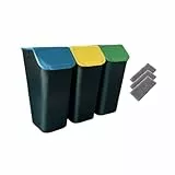 Go Practic 3-er Mülleimer-Set Küche Mülltrennsystem 3x Mülleimer 35l mit Deckel Stapelbar CLICK-Funktion, +filter