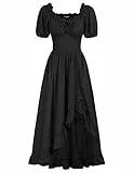 SCARLET DARKNESS Renaissance Kleid für Damen, Cottagecore, Korsett, Rüschen, Maxikleid mit Taschen, Schwarz, X-Groß