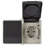 REV AquaBase, Schalterkombi - Steckdose 2-polig - A/W Lichtschalter 1-polig, spritzwassergeschützt IP54, Aufputz, grau