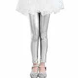LOLANTA Mädchen Metallisch Glänzende Tanz Leggings Lange Gerade Stretch Hose Slim Fit Athletische Tanzhose, Silber, 10-11 Jahre, 150