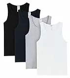 LAPASA Herren Baumwolle Unterhemd 4er Pack Classic Tank Top Fitness Rundhals Einfarbig ärmellose Achselshirt Muskelshirt M35 (Schwarz, Blau, Grau, Weiß), XXL