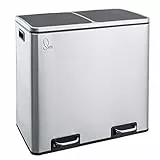 SVITA TM2X24 Treteimer 48 Liter Abfalleimer Mülleimer Design Mülltrennung Papierkorb Küchen-Ordnung herausnehmbare Inneneimer mit Henkel Deckel mit Schließdämpfer Trennsystem Edelstahl Silber