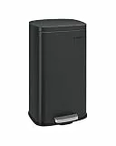 SONGMICS Mülleimer Küche, 30 Liter, Abfalleimer, Treteimer, mit Deckel, Softclose, Fußpedal, Stahl, Inneneimer, schwarz LTB03BK