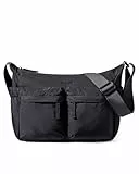 LOVEVOOK Umhängetasche Damen Mittelgroß, Puffer Crossbody Bag, Extra leichte Handtasche Wasserdicht, Schultertasche Vielen Fächern, Schwarze Sling Tasche, Messenger Bag für Einkaufen, Pendeln, Alltag