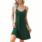 Xuepelit Nachthemd Damen Unterkleid Sexy Sommer Negligee für Frauen Spaghettiträger Babydoll Nachthemden Baumwolle Nachtwäsche Träger, Grun XL