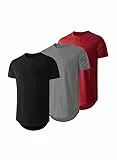 JMIERR 3 Pack T Shirt Herren Sommer Basic Einfarbig T-Shirt Baumwolle Slim Fit Hemd Kurzarm Sportwear Schwarz/Dunkelgrau/Rot L