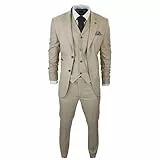 TruClothing.com Herren 3 Teilig Anzug Prinz von Wales Karo Creme Beige Vintage Hochzeit - Creme 50