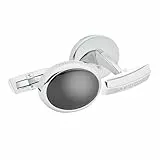 DAVIDOFF ESSENTIALS Manschettenknöpfe Oval Silber/Schwarz – Manschettenknöpfe mit Onyx-Intarsie – stilvolle Herren Accessoires