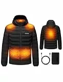 HEWINZE Beheizbare Jacke Herren mit kapuze,Warme Pufferjacke Damen mit akku 7.4V,Doppelschaltersteuerung Winterjacke für Outdoor Wandern Jagd Motorrad Camping.