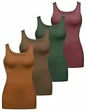 ALPIDEX Damen Tops 4er Set Basic Oberteil Einfarbig Frauen Unterhemd Stretch Untershirt Ärmellos Tank Top Baumwolle, Größe:S, Farbe:Earth