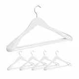 Relaxdays Anzug Kleiderbügel, 5er Set, breite Schulter, 360° drehbarer Haken, Hosenstange, Holzkleiderbügel, weiß