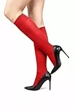 LORES Kniestrümpfe für Damen, Schulmädchen, Uniform, einfarbig, Pop-Socken, rot, Einheitsgröße