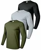 Boyzn Herren 3er-Pack Baumwoll-Langarm-T-Shirt, Leichtes Freizeit-T-Shirt, Atmungsaktives Langarm-Sweatshirt, Gym Running Shirt 3P-Black/Grey/AGreen-L