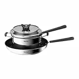 Tefal G737S5 Opti'Space Topf- & Pfannenset 5-teilig | Stielkasserolle 16 cm (inkl. Deckel) | Kochtopf 20 cm (inkl. Deckel) | Pfanne 28 cm | Edelstahl | Antihaftversiegelung (Pfanne) | alle Herdarten