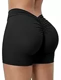 STARBILD Damen Kurze Leggings 3.6 Zoll Innennaht, High Waist Bauchweg Control mit V-förmigem Bund, Scrunge Po Lifting Fitness Shorts für Yoga Gym Laufen Sport, 9.5cm Inseam V Back - Schwarz S