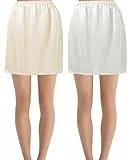 Hanpceirs 2 Stück Damen Petticoat Unterröcke für Damen halbe Slips für unter Kleider Satin Rock Extenders 40cm Weiß und Beige M