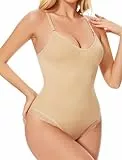 SURE YOU LIKE Shapewear Damen Figurformender Body Shaper Spitze String Shaping Bodysuit Tanga, Beige, M
