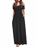 STYLEWORD Sommerkleid Damen Lang Maxikleid Sommer Schwarz Elegant Freizeitkleid Kurzarm Kleider mit Taschen