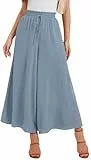 WUWUSKY Sommerhose Damen Leicht Lässige Palazzo Hose Elegant High Waist Baggy Freizeithose mit 2 Taschen,Blau Grau,M