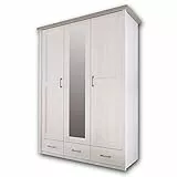 Stella Trading Stella Trading Eleganter Kleiderschrank im Landhausstil 3-türig - Vielseitiger Drehtürenschrank mit Spiegeltür in Pinie weiß / trüffel - 148 x 201 x 62 cm (B/H/T)
