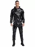 FEESHOW Herren Damen Sauna Anzug Athletics Schwitzanzug Zur Gewichts- Und Körperwasserreduzierung Sweatsuit Für Fitness Training Schwarz M
