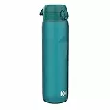 ion8 1 Liter Trinkflasche, 1000ml, Auslaufsicher, Einhandöffnung, Sichere Verriegelung, Spülmaschinenfest, BPA-frei, Tragegriff, Leicht zu Reinigen, Ideal für Sport und Fitness, Aqua