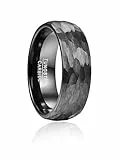 Vakki Wolframcarbid Herren Ring Schwarz Gehämmerter Matt Ring Größe 65(20.7)