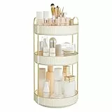 SONGMICS Make-up Organizer drehbar, Kosmetik-Organizer rund, 3 Ebenen, Kosmetik Aufbewahrung, anpassbar, für Schminktisch, Geschenkidee, wolkenweiß JKA011W01