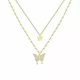 Sterling Silber Halskette Glänzende Schmetterling Quaste Halskette Weibliche Doppelschicht Anhänger Schlüsselbein Kette Hochzeit Party Schmuck