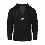 MANLUODANNI Hoodie Herren mit hoch Longsleeve Sweatshirt Hreren Taschen und Kordelzug Langarmshirt Hoodie Casual Männer Kapuzenpullover Schwarz XXL