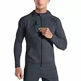 BROKIG Pettopoc Leichtes Fitness-Sweatshirt für Herren, mit Kapuze und Reißverschluss, dunkelgrau, L