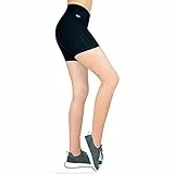 Damen Shorts Laufen Kurze Leggins [Innovative Hüfttasche für Handy] Sporthose Freizeithose Radlerhose | Fitness Sport Running Tights Stretch Yoga Jogging hoher Bund high Waist schwarz M