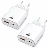 USB C Ladegerät, 2er Pack 20W Schnellladegerät mit 2-Fach USB Stecker (USB-C & USB-A), Handy Ladegerät mit PD 3.0 Power Adapter USB Netzteil für iPhone Samsung, Fast TypC Charger Mehrfach Ladestecker