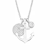 s.Oliver Kette mit Anker Anhänger für Damen, Zirkonia und 925er Sterling Silber, Rhodiniert