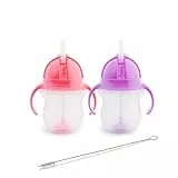 Munchkin Trinklernbecher mit Klick-Verschluss, Trinkhalmflaschen mit Strohhalm, BPA-frei, spülmaschinenfest - 207 ml, 2er-Set rosa/lila