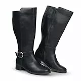 Hawkwell Kniehohe Damen-Stiefel mit extra breitem Waden-Ziehverschluss und seitlichem Reißverschluss,Schwarz Synthetik EU 39