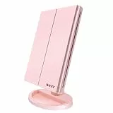 WEILY beleuchteter Kosmetikspiegel 1x / 2X / 3X Vergrößerungs-Trifold mit 36 LED-Lichtern, Touchscreen und USB-Aufladung, um 180 Grad Verstellbarer Ständer für kosmetischen Make-up-Spiegel (Pink)
