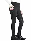 FitsT4 Sports Kinder Reithose Mädchen Reitleggings Silikon Vollbesatz Hohe Taille Reiten Hosen mit 2 Seitlichen Reißverschluss Taschen und Gürtelschlaufen