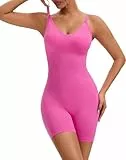 INNERSY Body Shaper Damen Rosa Bauch Weg Shapewear Body Miederbody mit Verstellbarer Schultergurt (XS-S, Rosa)
