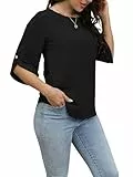 Oneezit Damen Langarm-Shirt mit 3/4 Ärmeln und Rundhalsausschnitt, Lässiges Lockeres Basic Sommer T-Shirt, Bluse