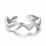 J.Fée Wellenring Edelstahl Ring Damen, Ringe Gold Wasserfest Ringe Silber, Offener Rings Verstellbare Größe Von 50-56, Langlebigem & Anlaufsicher, Geschenke Für Frauen, Silber