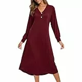 Xuepelit Nachthemd Damen Langarm Baumwolle Oversize Schlafshirt Stillnachthemd mit Knopfleiste Lang Sexy Nachtwäsche Unterkleid Große Größe Für Frauen Pyjamas Kleid ，Rot XL