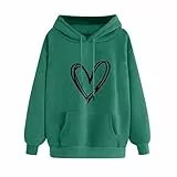 KOG Hoodie Damen Baumwolle Hooded Sweatshirt Einfarbige Kapuzenpullover Elegant Oberteile Hoodies Warmes Vintage Frau Casual Oversize Langarmshirt Grün M