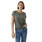 VERO Moda Damen Einfarbiges Stretch T-Shirt Basic Rundhals Top Oberteil Tief Angesetzte Schultern VMAVA, Farben:Grün-2, Größe:M